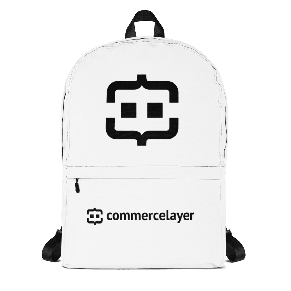 White Backpack with Black Logo
